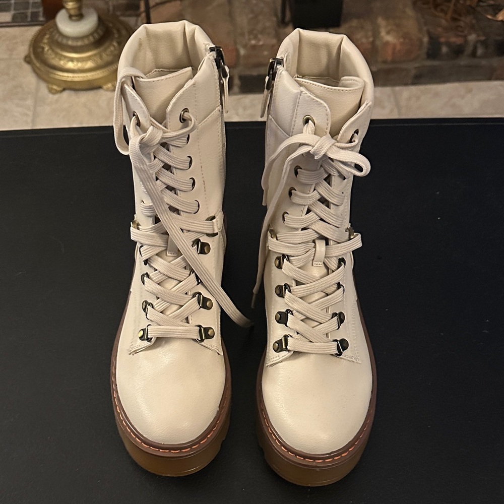 Circus by Sam Edelman Cream Lace-Up Boots